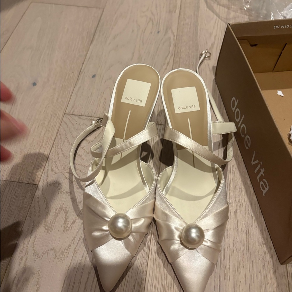 Dolce Vita Pearl-Embellished Satin Heels